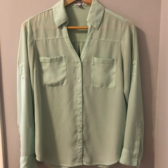 Express Mint Sheer Button Down Shirt Blouse - Picture 3 of 6